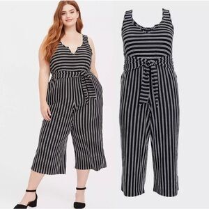 NWT Torrid Black & White Stripe Rib Culotte Jumpsuit Boho Playsuit Wide Leg